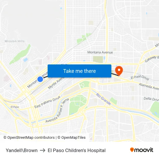 Yandell\Brown to El Paso Children's Hospital map