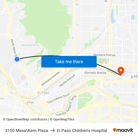 3100 Mesa\Kern Plaza to El Paso Children's Hospital map