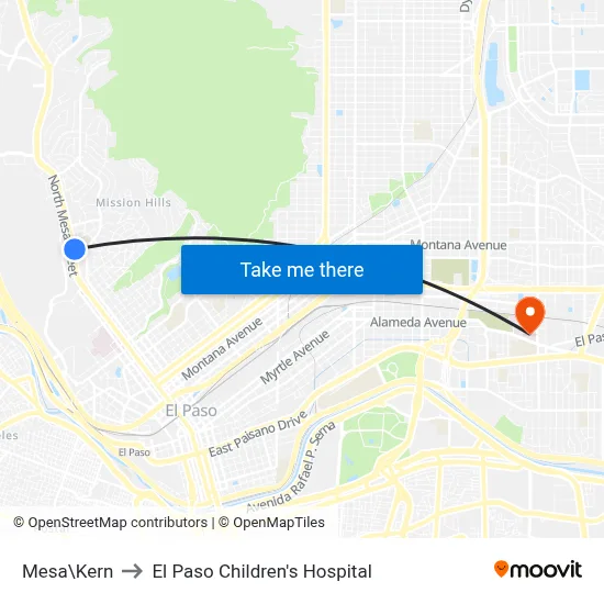 Mesa\Kern to El Paso Children's Hospital map