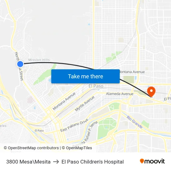 3800 Mesa\Mesita to El Paso Children's Hospital map