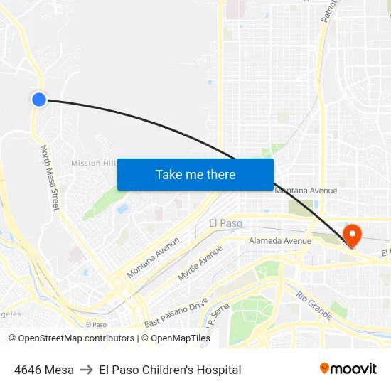 4646 Mesa to El Paso Children's Hospital map