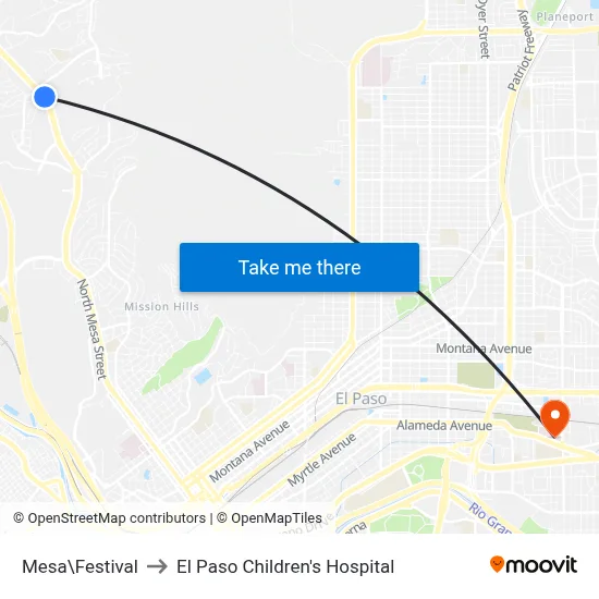 Mesa\Festival to El Paso Children's Hospital map