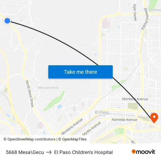 5668 Mesa\Gecu to El Paso Children's Hospital map