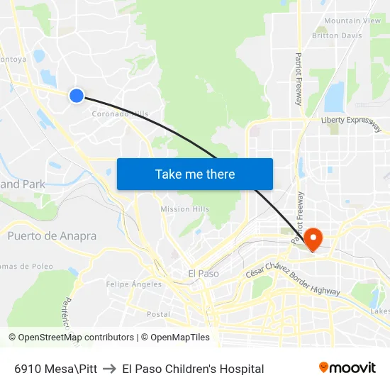 6910 Mesa\Pitt to El Paso Children's Hospital map
