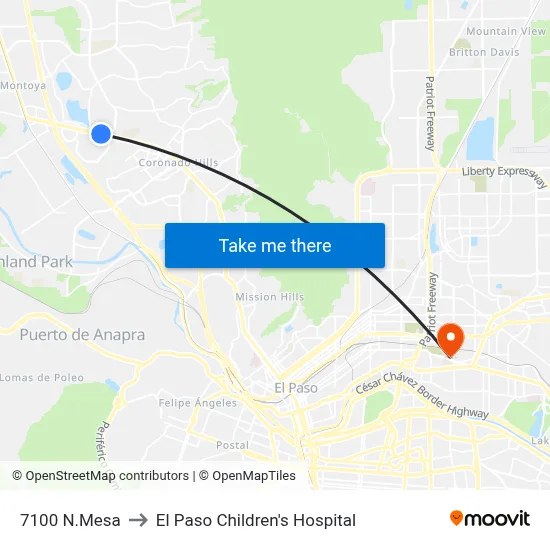 7100 N.Mesa to El Paso Children's Hospital map