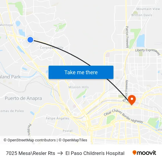 7025 Mesa\Resler Rts to El Paso Children's Hospital map