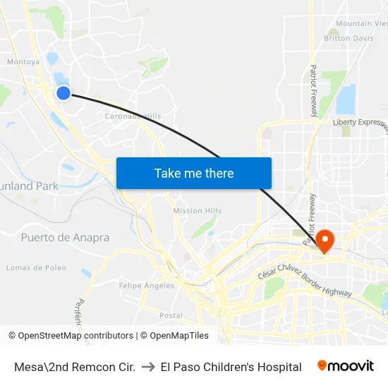 Mesa\2nd Remcon Cir. to El Paso Children's Hospital map