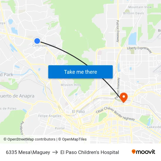 6335 Mesa\Maguey to El Paso Children's Hospital map