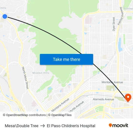 Mesa\Double Tree to El Paso Children's Hospital map