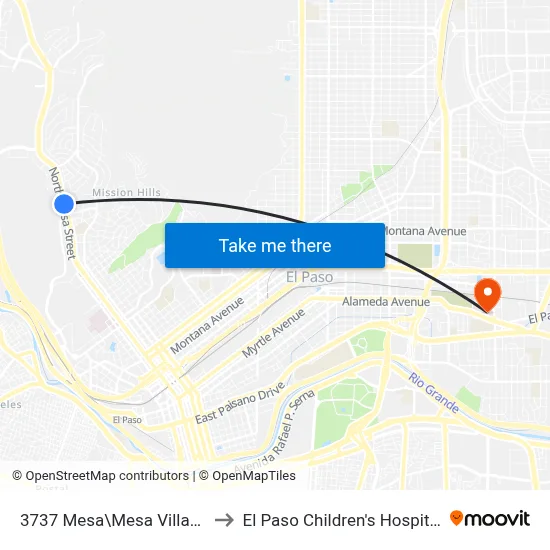 3737 Mesa\Mesa Village to El Paso Children's Hospital map