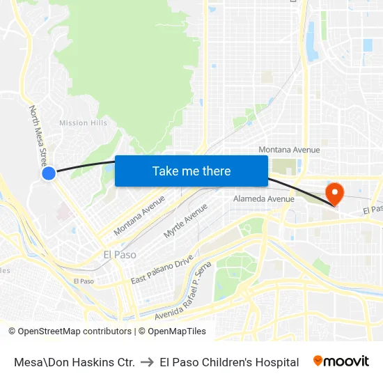 Mesa\Don Haskins Ctr. to El Paso Children's Hospital map