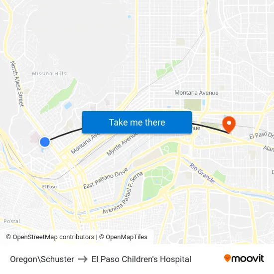 Oregon\Schuster to El Paso Children's Hospital map