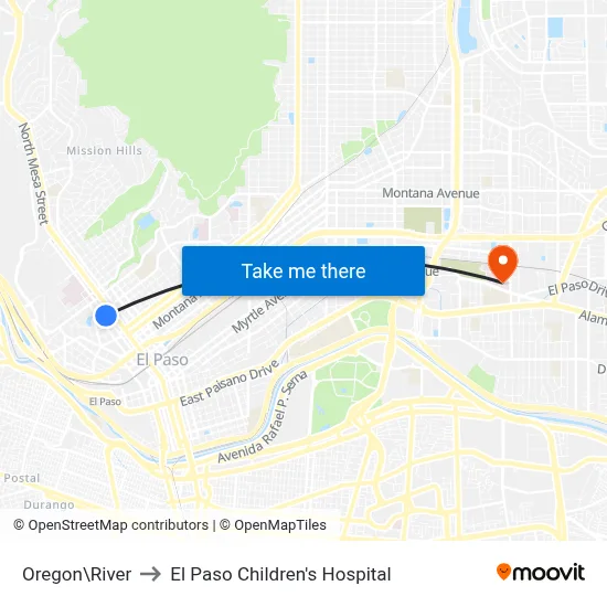 Oregon\River to El Paso Children's Hospital map