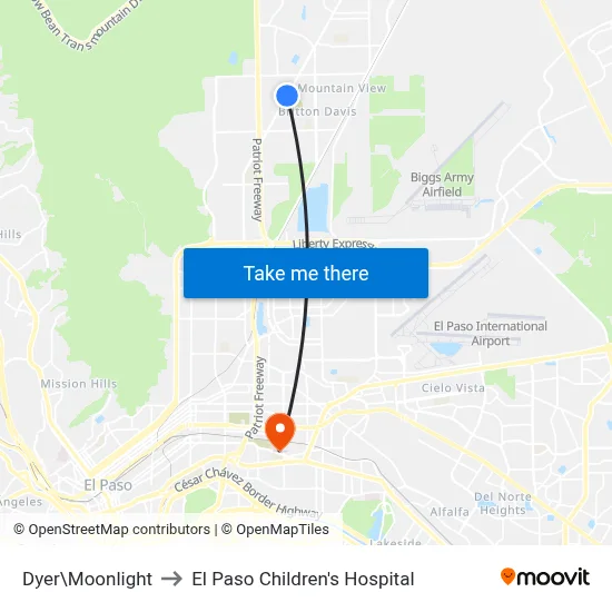 Dyer\Moonlight to El Paso Children's Hospital map