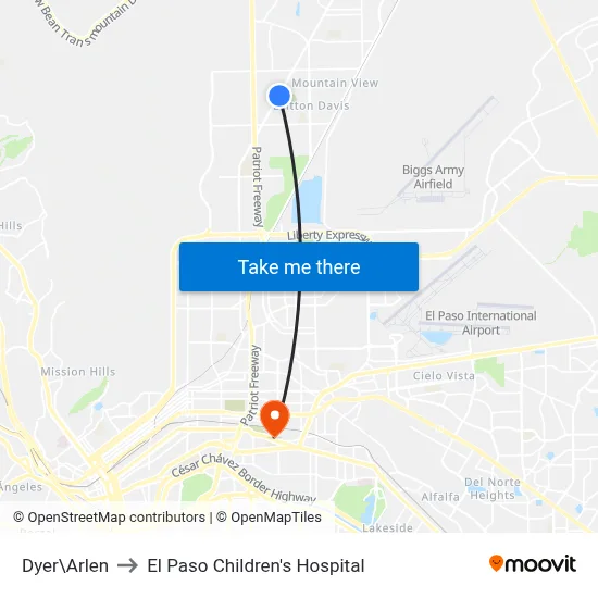 Dyer\Arlen to El Paso Children's Hospital map