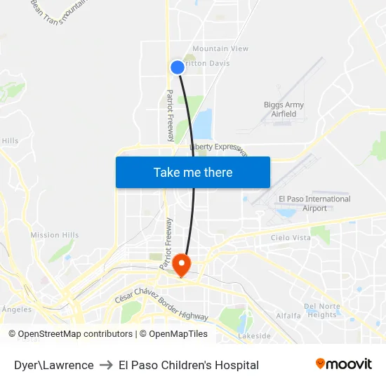 Dyer\Lawrence to El Paso Children's Hospital map