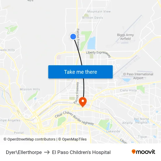 Dyer\Ellerthorpe to El Paso Children's Hospital map