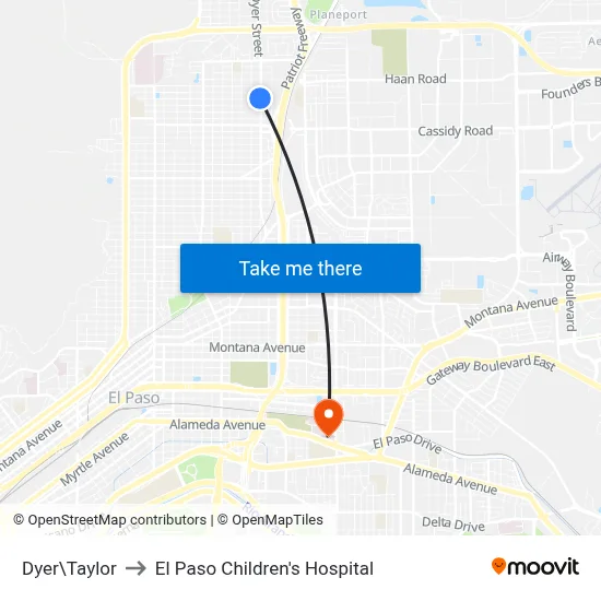 Dyer\Taylor to El Paso Children's Hospital map