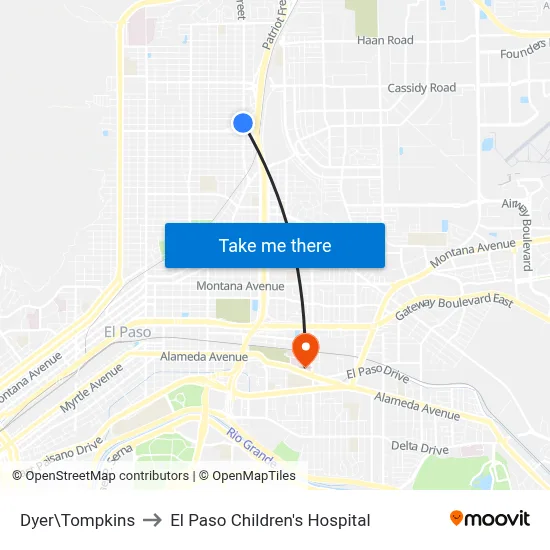 Dyer\Tompkins to El Paso Children's Hospital map