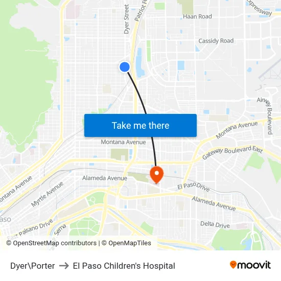 Dyer\Porter to El Paso Children's Hospital map