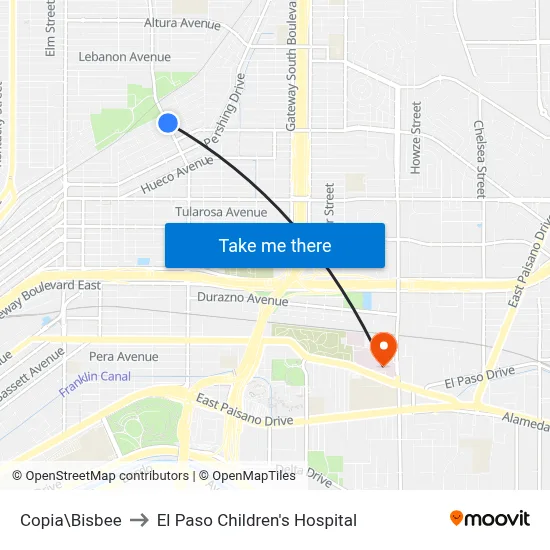 Copia\Bisbee to El Paso Children's Hospital map