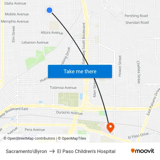 Sacramento\Byron to El Paso Children's Hospital map