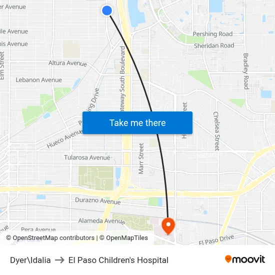 Dyer\Idalia to El Paso Children's Hospital map