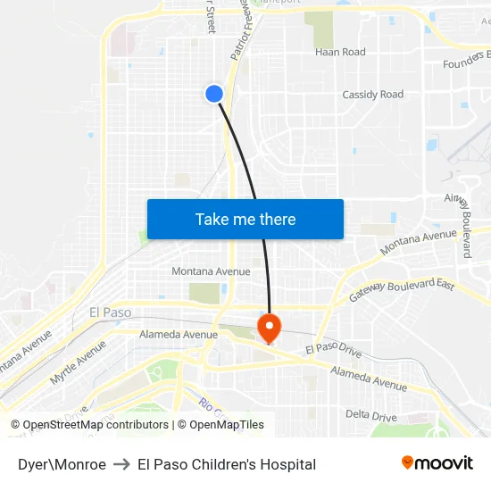 Dyer\Monroe to El Paso Children's Hospital map