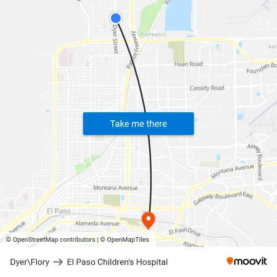 Dyer\Flory to El Paso Children's Hospital map