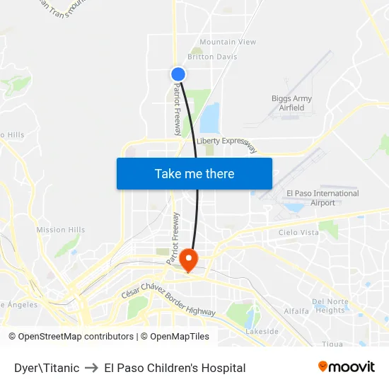 Dyer\Titanic to El Paso Children's Hospital map