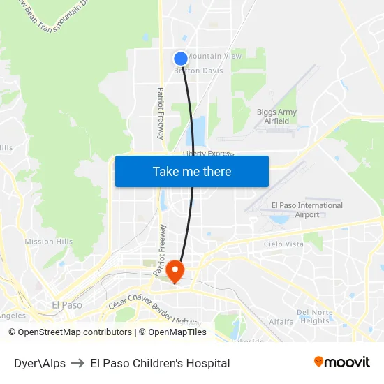 Dyer\Alps to El Paso Children's Hospital map
