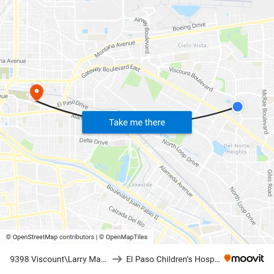 9398 Viscount\Larry Mahan to El Paso Children's Hospital map