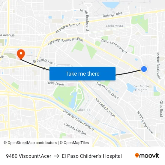 9480 Viscount\Acer to El Paso Children's Hospital map