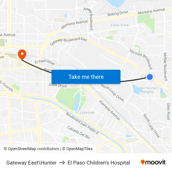 Gateway East\Hunter to El Paso Children's Hospital map