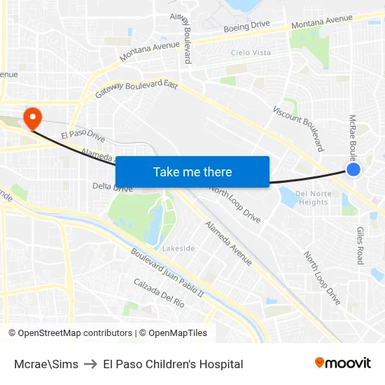 Mcrae\Sims to El Paso Children's Hospital map
