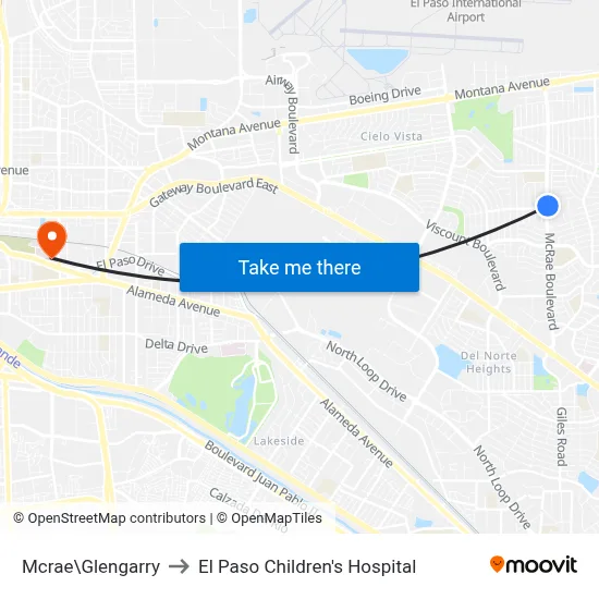 Mcrae\Glengarry to El Paso Children's Hospital map