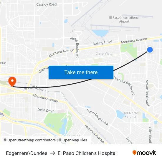 Edgemere\Dundee to El Paso Children's Hospital map