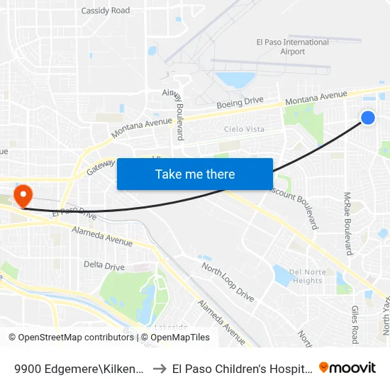 9900 Edgemere\Kilkenny to El Paso Children's Hospital map