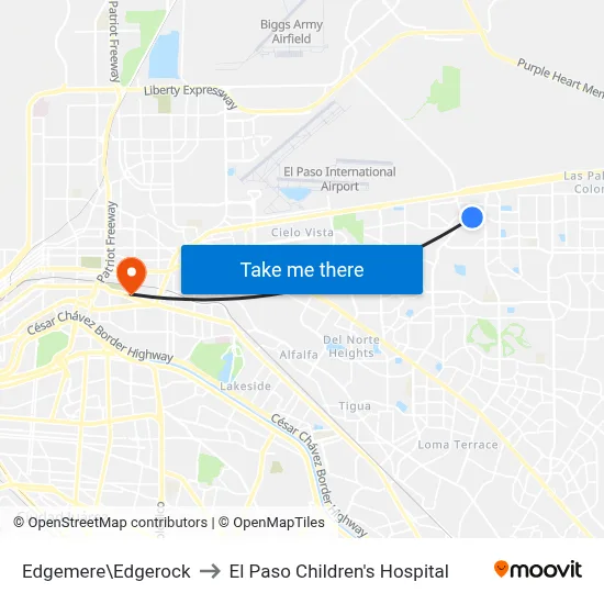 Edgemere\Edgerock to El Paso Children's Hospital map