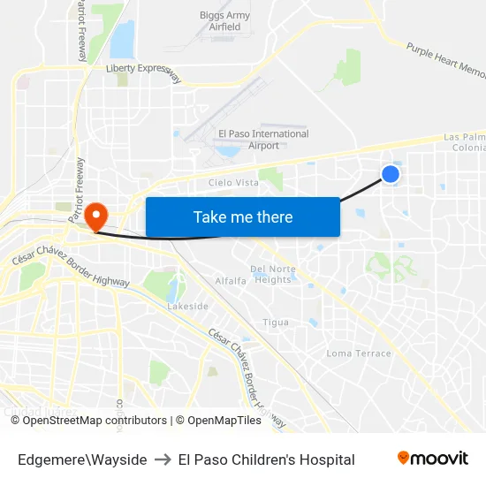 Edgemere\Wayside to El Paso Children's Hospital map