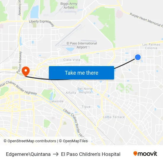 Edgemere\Quintana to El Paso Children's Hospital map