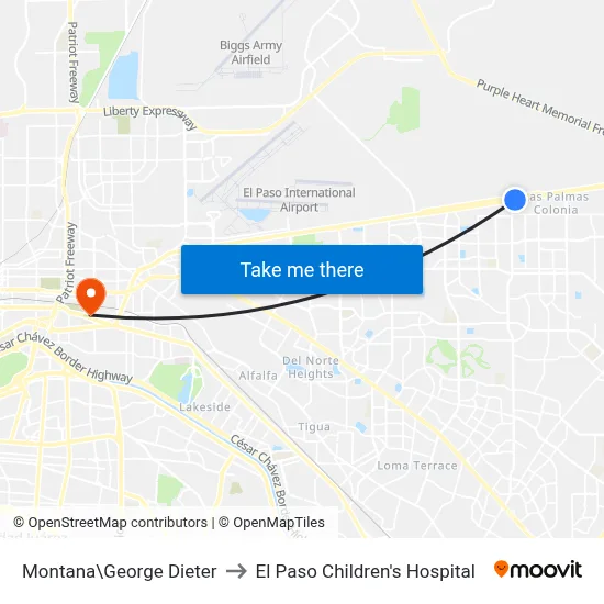 Montana\George Dieter to El Paso Children's Hospital map