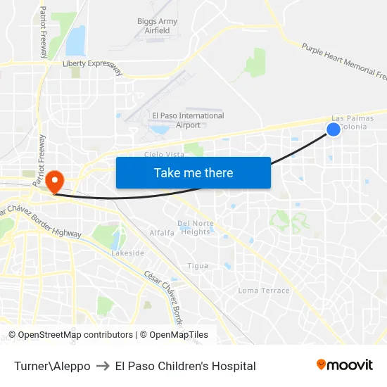 Turner\Aleppo to El Paso Children's Hospital map