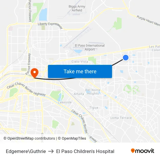 Edgemere\Guthrie to El Paso Children's Hospital map