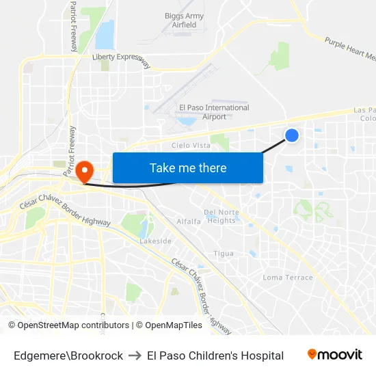 Edgemere\Brookrock to El Paso Children's Hospital map