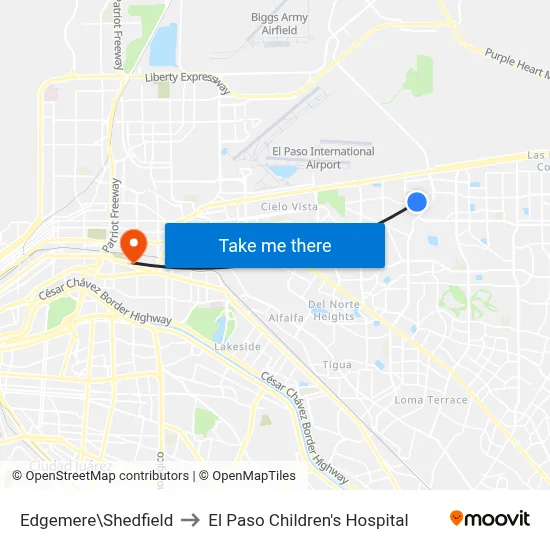 Edgemere\Shedfield to El Paso Children's Hospital map