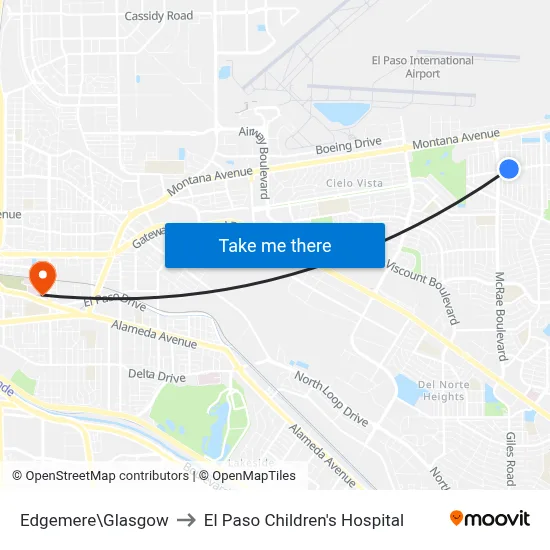Edgemere\Glasgow to El Paso Children's Hospital map