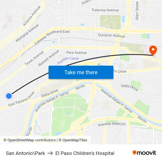 San Antonio\Park to El Paso Children's Hospital map