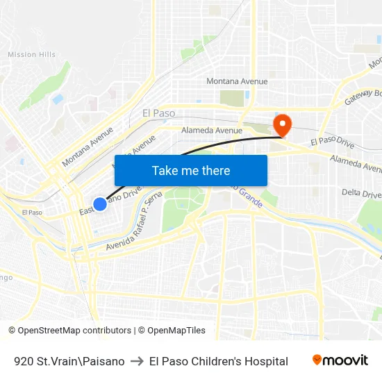 920 St.Vrain\Paisano to El Paso Children's Hospital map
