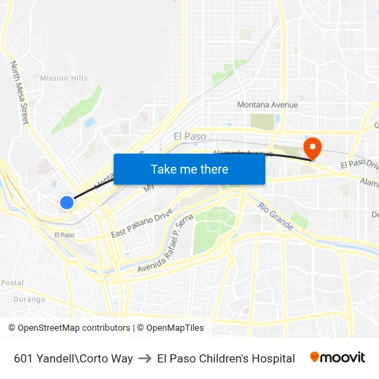 601 Yandell\Corto Way to El Paso Children's Hospital map
